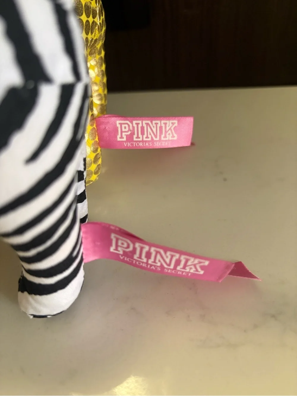 Victoria's Secret PINK Gold HOPE & Zebra LOVE Plush Dog Set of 2